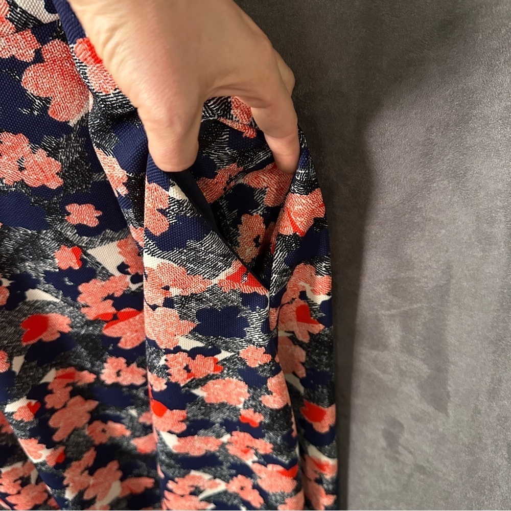 Donna Morgan Piqué Floral Fit & Flare Dress Navy Coral Size 14 Cocktail Wedding - Picture 8 of 13